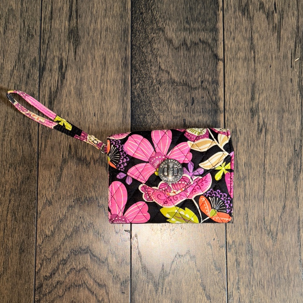 Vera Bradley Pink and Black Floral Wristlet